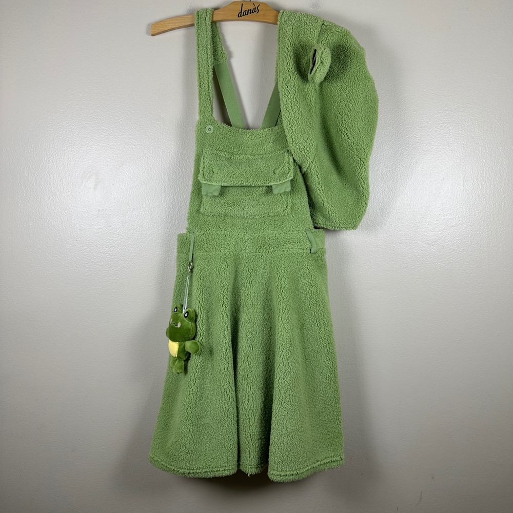 Thorn & Fable Women's XL Frog Cosplay Overall Dress Set With Frog Hat NEW